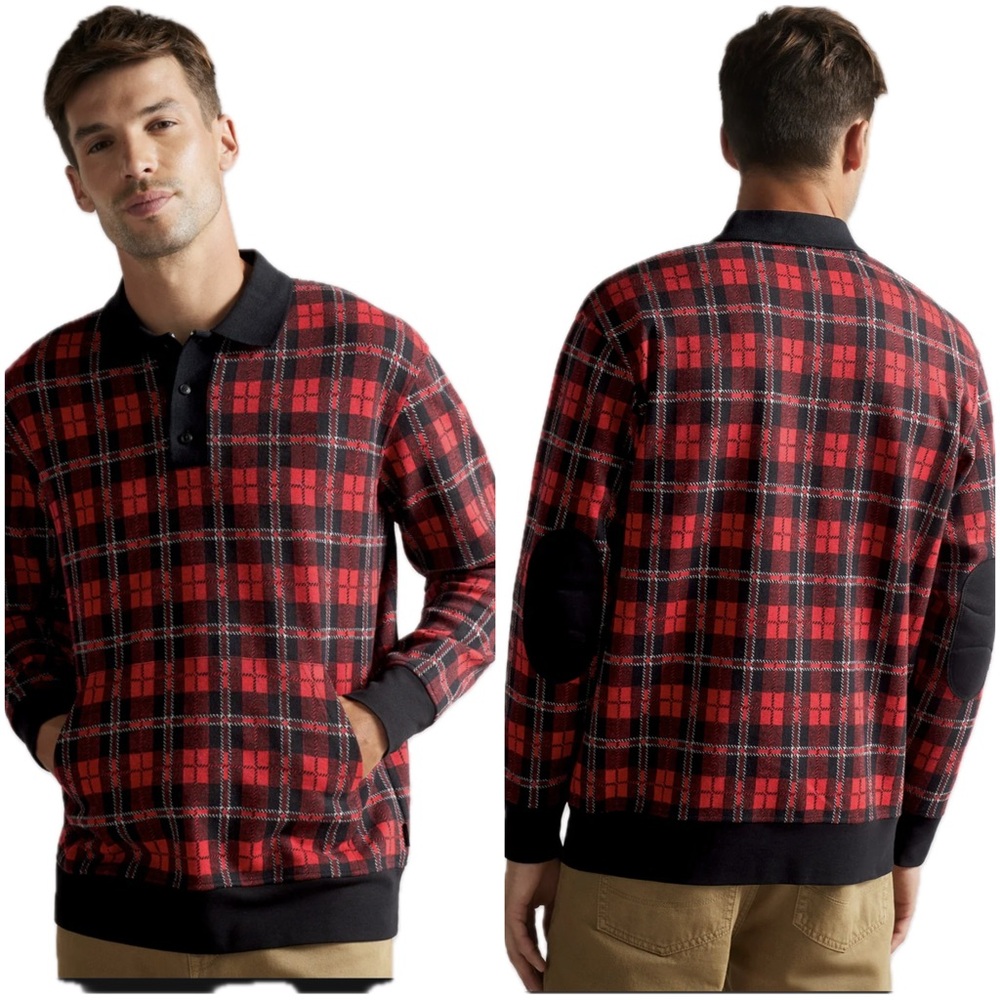 NWOT Ted Baker The BENNEV Long Sleeve Check Rugby Shirt Pullover Men sz 4/ Large